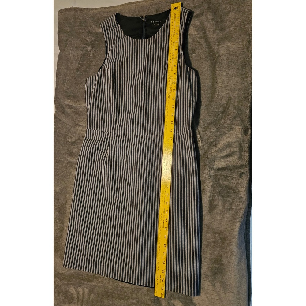 Theory Namra Medley Stripe Sleeveless Sheath Dress Navy Blue White Size 8 - Picture 6 of 9